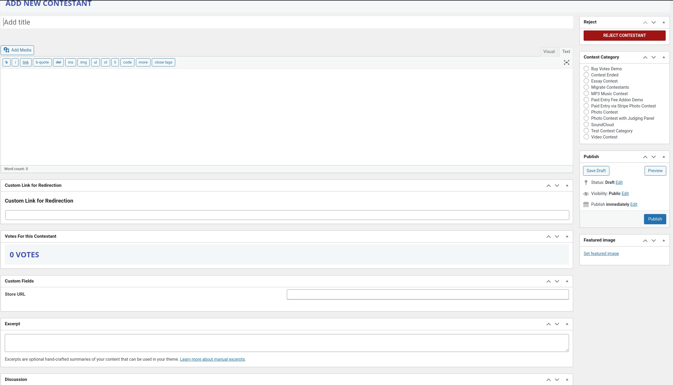 Add new contestant menu